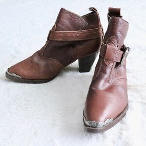 Brown Western Cowboy Boot Heeled Ankle Bootie